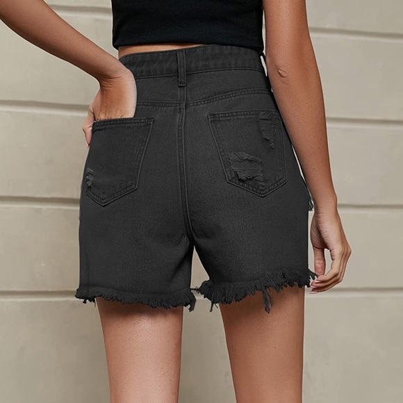 Distressed High Waisted Plus Size Denim Shorts - Picture 4 of 7